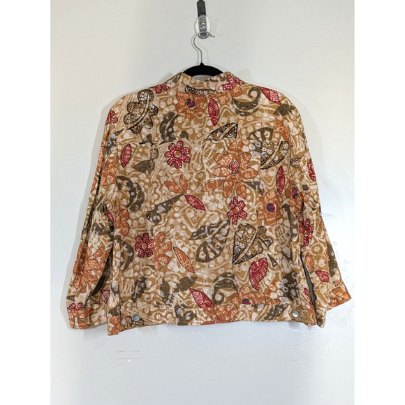 Hearts Of Palm Jacket Womens Size 16 Bohemian Orange Floral Linen Rayon Plus Fal - Picture 3 of 11
